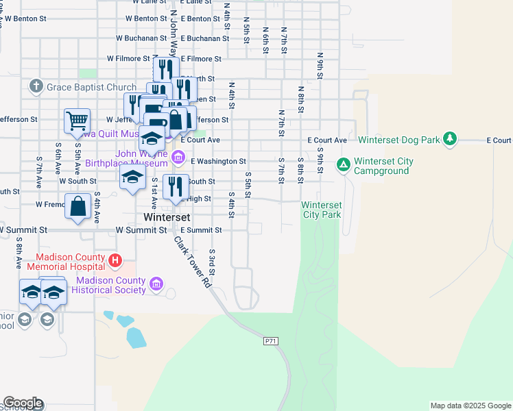 map of restaurants, bars, coffee shops, grocery stores, and more near in Winterset