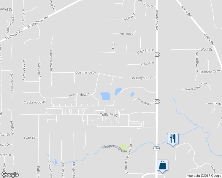 map of restaurants, bars, coffee shops, grocery stores, and more near 8601 Lakeview Drive in Broadview Heights