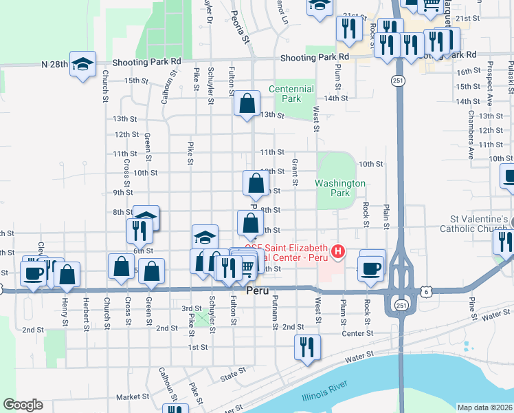 map of restaurants, bars, coffee shops, grocery stores, and more near 1714 8th Street in Peru