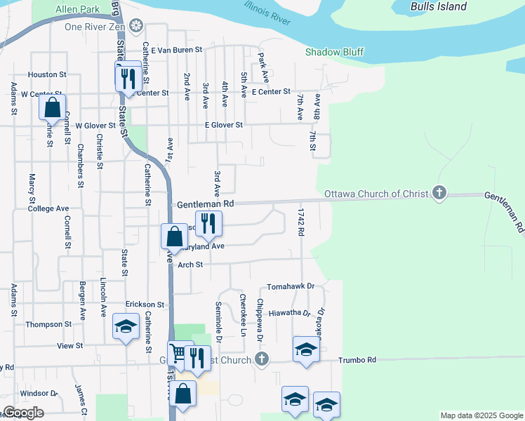 map of restaurants, bars, coffee shops, grocery stores, and more near 627 Gentleman Road in Ottawa