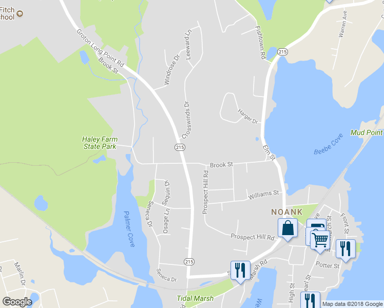 map of restaurants, bars, coffee shops, grocery stores, and more near 122 Brook Street in Groton