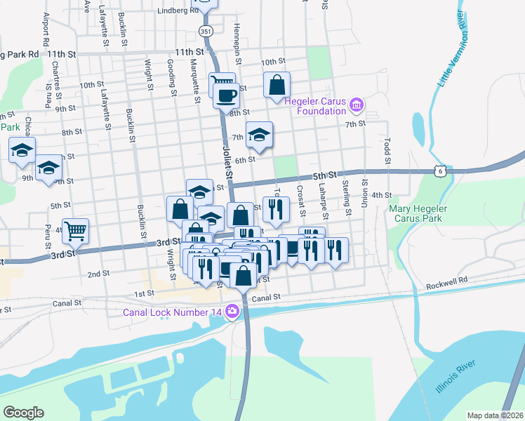 map of restaurants, bars, coffee shops, grocery stores, and more near 931 3rd Street in LaSalle