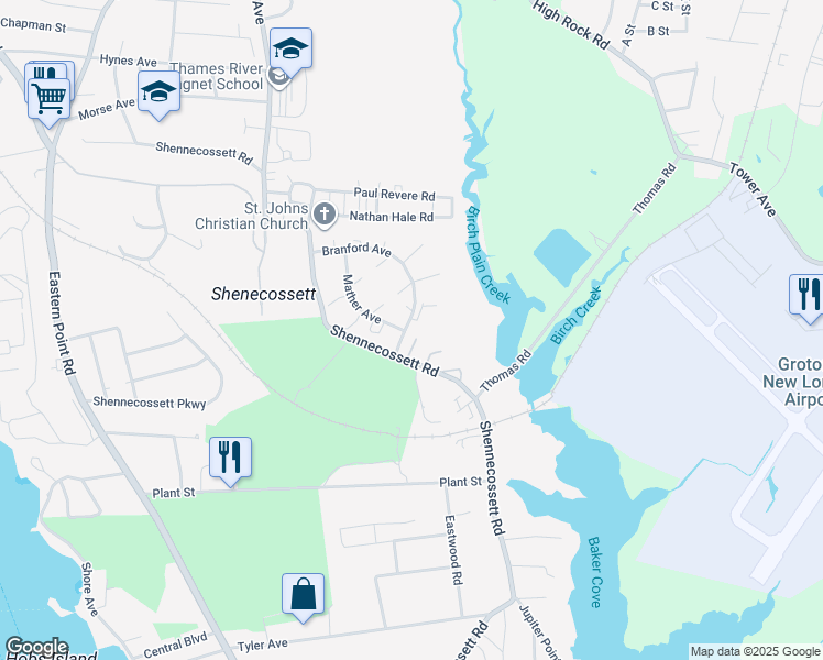map of restaurants, bars, coffee shops, grocery stores, and more near in Groton
