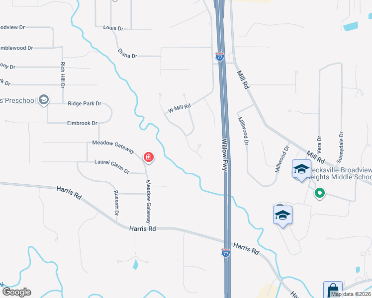 map of restaurants, bars, coffee shops, grocery stores, and more near 4886 Westminster Lane in Broadview Heights