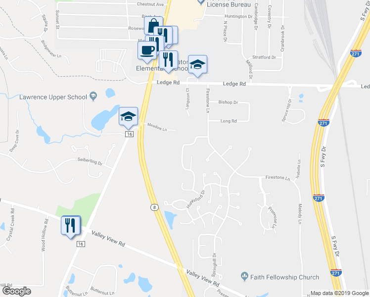 map of restaurants, bars, coffee shops, grocery stores, and more near 8771 Robinwood Terrace in Macedonia