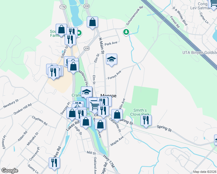 map of restaurants, bars, coffee shops, grocery stores, and more near in Monroe