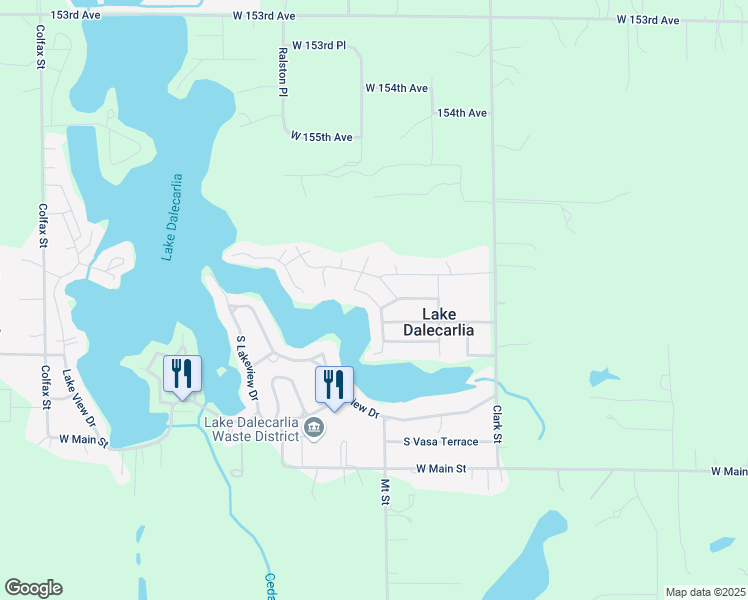 map of restaurants, bars, coffee shops, grocery stores, and more near North Lakeview Drive in Lake Dalecarlia