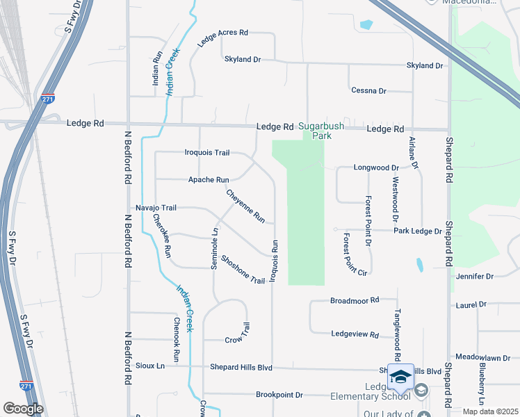 map of restaurants, bars, coffee shops, grocery stores, and more near 9116 Cheyenne Run in Macedonia