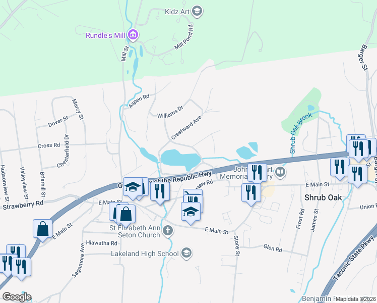 map of restaurants, bars, coffee shops, grocery stores, and more near 1284 Oak Knoll Drive in Shrub Oak