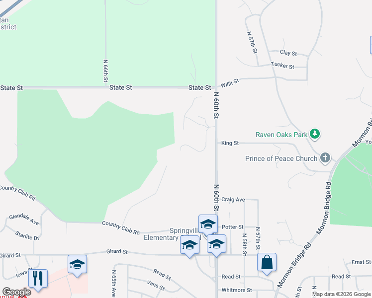 map of restaurants, bars, coffee shops, grocery stores, and more near 6020 Country Club Oaks Place in Omaha