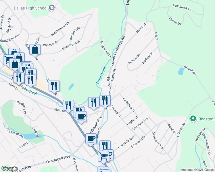 map of restaurants, bars, coffee shops, grocery stores, and more near 1026 Lower Demunds Rd in Dallas