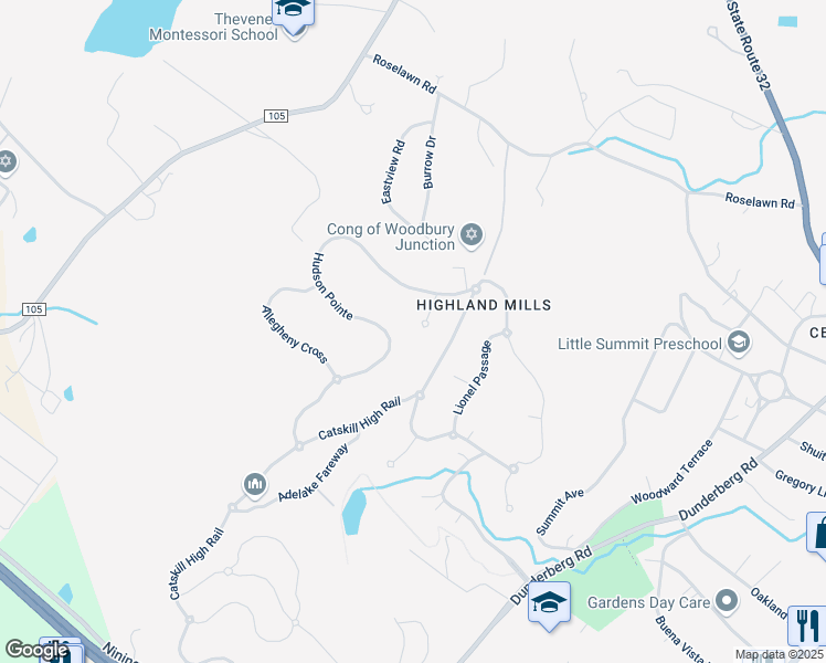 map of restaurants, bars, coffee shops, grocery stores, and more near 82 Southfield Falls in Monroe