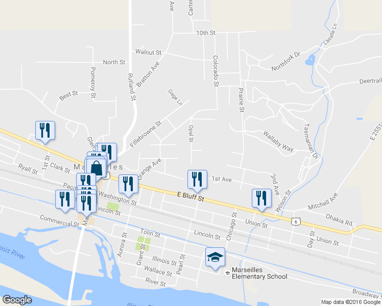 map of restaurants, bars, coffee shops, grocery stores, and more near 760 Opal Street in Marseilles