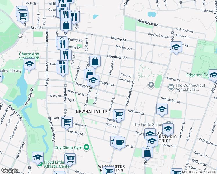 map of restaurants, bars, coffee shops, grocery stores, and more near 41 Shepard Street in New Haven