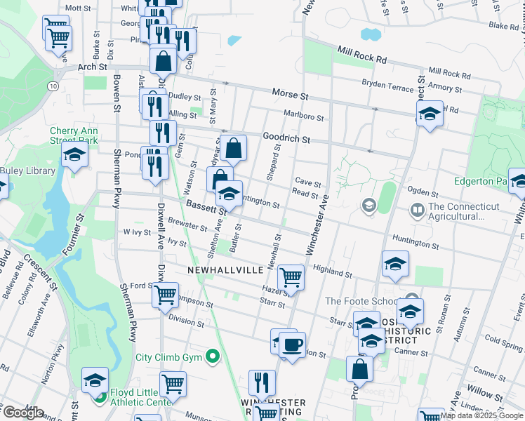 map of restaurants, bars, coffee shops, grocery stores, and more near 41 Shepard Street in New Haven