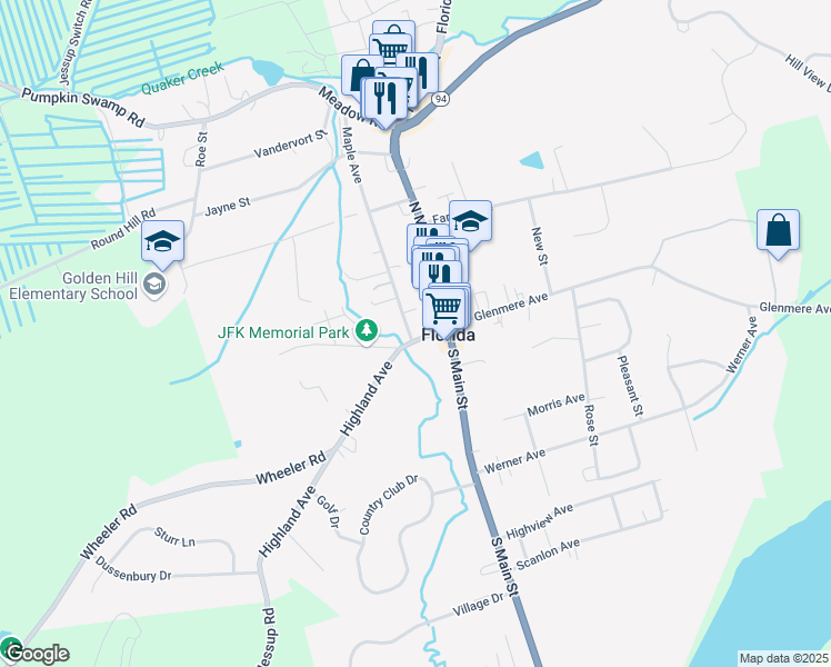 map of restaurants, bars, coffee shops, grocery stores, and more near 10 Maple Avenue in Florida