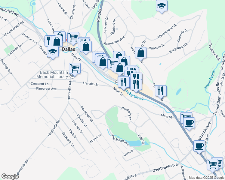 map of restaurants, bars, coffee shops, grocery stores, and more near 230 Main Street in Dallas