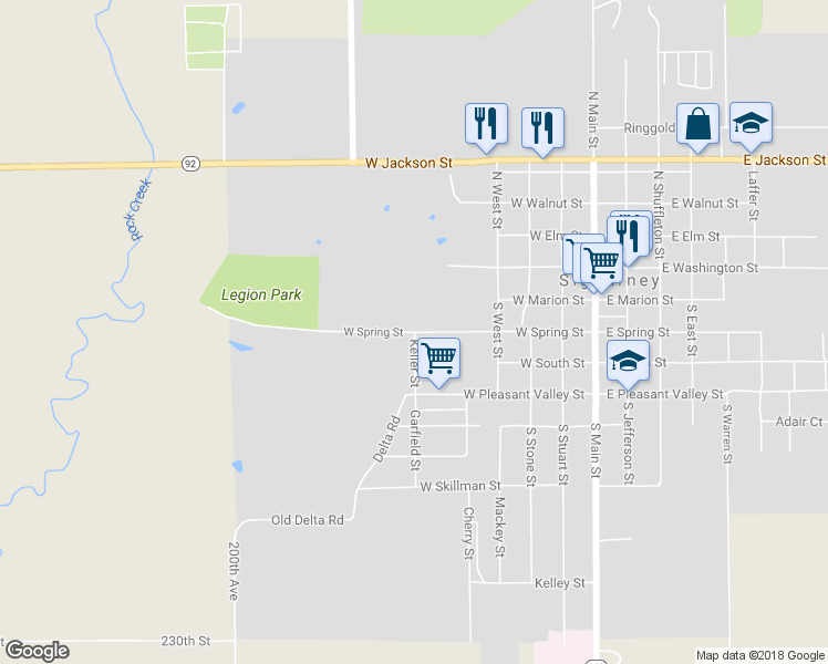 map of restaurants, bars, coffee shops, grocery stores, and more near 701 West Spring Street in Sigourney