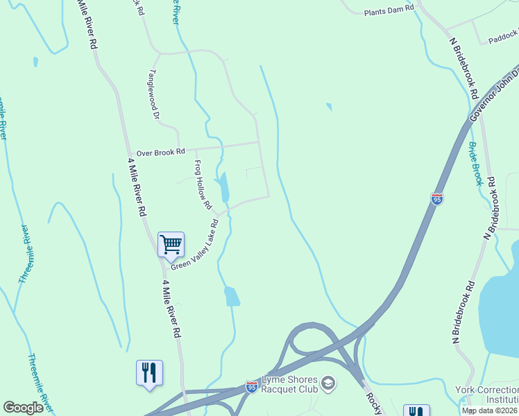 map of restaurants, bars, coffee shops, grocery stores, and more near 27 Green Valley Lake Road in East Lyme