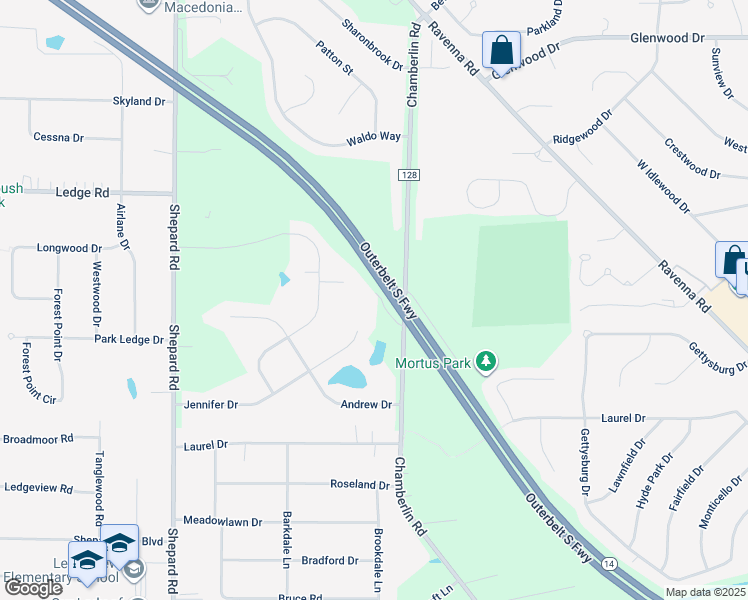 map of restaurants, bars, coffee shops, grocery stores, and more near 1352 Bridget Lane in Twinsburg