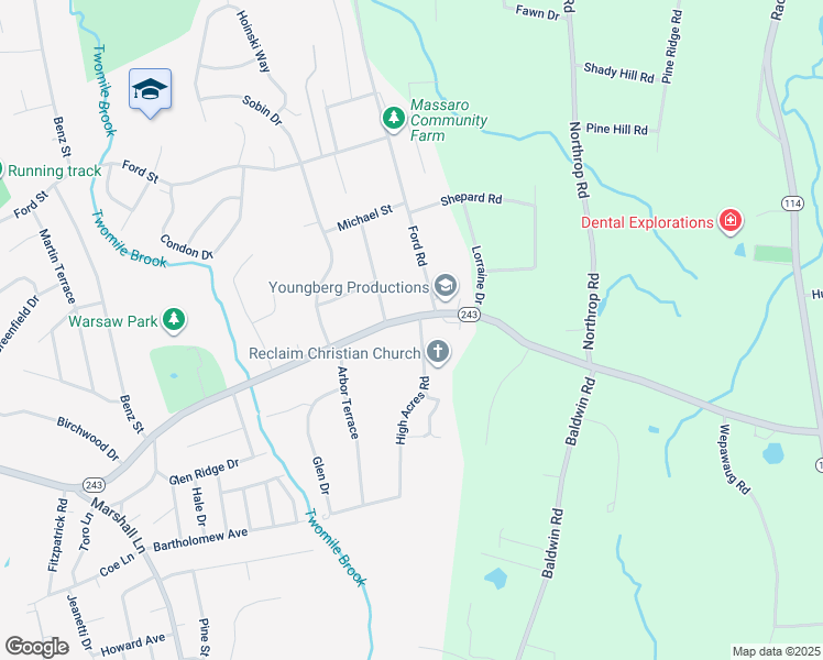 map of restaurants, bars, coffee shops, grocery stores, and more near 169 Pulaski Highway in Ansonia