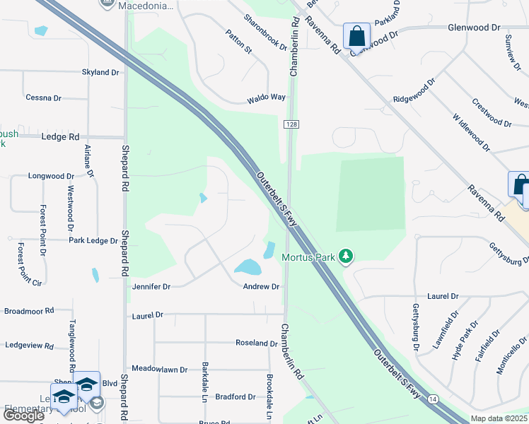 map of restaurants, bars, coffee shops, grocery stores, and more near 1352 Bridget Lane in Twinsburg