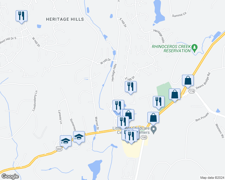 map of restaurants, bars, coffee shops, grocery stores, and more near 358 Heritage Hills in Westchester County