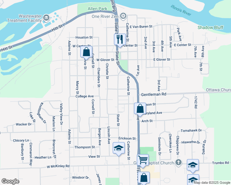 map of restaurants, bars, coffee shops, grocery stores, and more near 805 State Street in Ottawa