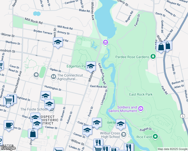 map of restaurants, bars, coffee shops, grocery stores, and more near 799 Whitney Avenue in New Haven