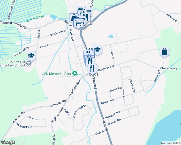 map of restaurants, bars, coffee shops, grocery stores, and more near 14 North Main Street in Florida