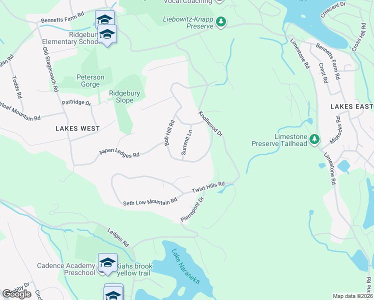 map of restaurants, bars, coffee shops, grocery stores, and more near 15 Summit Lane in Ridgefield