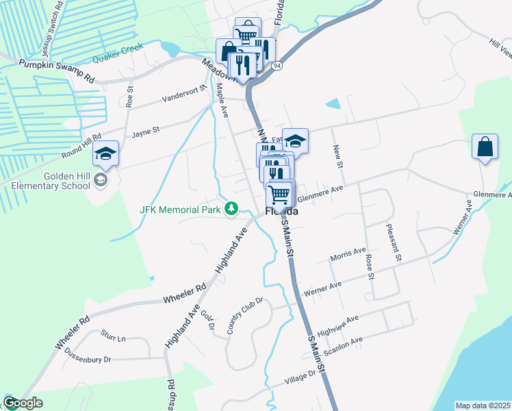 map of restaurants, bars, coffee shops, grocery stores, and more near 10 Maple Avenue in Florida