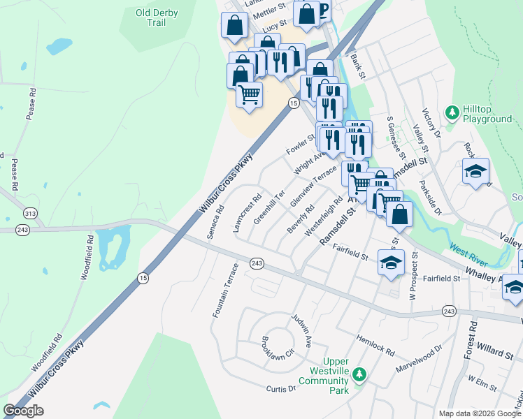 map of restaurants, bars, coffee shops, grocery stores, and more near 50 Greenhill Terrace in New Haven