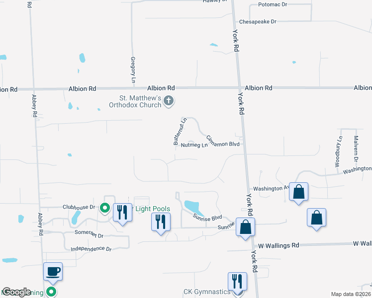 map of restaurants, bars, coffee shops, grocery stores, and more near 11201 Butternut Lane in North Royalton