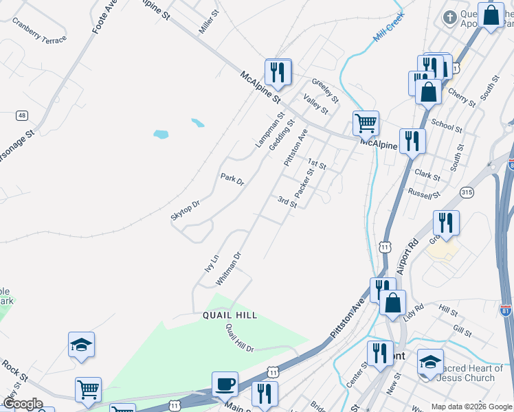 map of restaurants, bars, coffee shops, grocery stores, and more near 504 Pittston Ave in Avoca