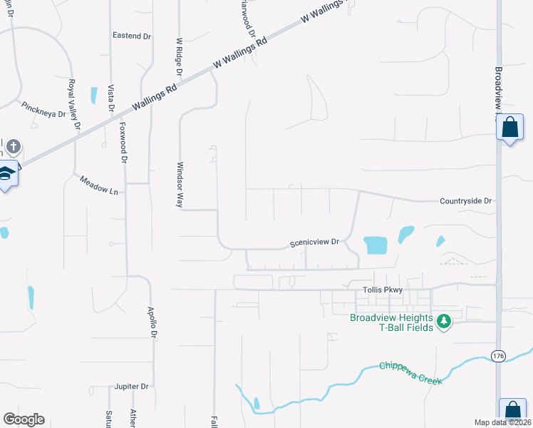 map of restaurants, bars, coffee shops, grocery stores, and more near 8571 Countryview Drive in Broadview Heights