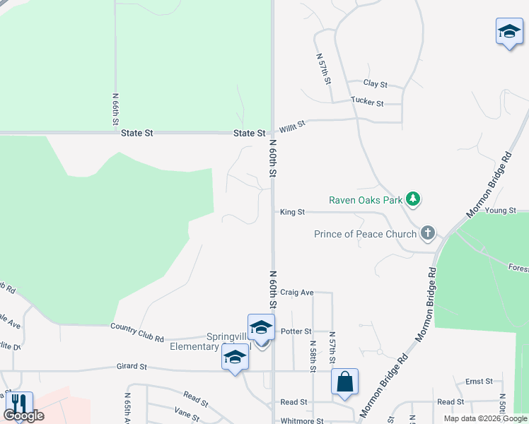 map of restaurants, bars, coffee shops, grocery stores, and more near 7980 North 60th Street in Omaha