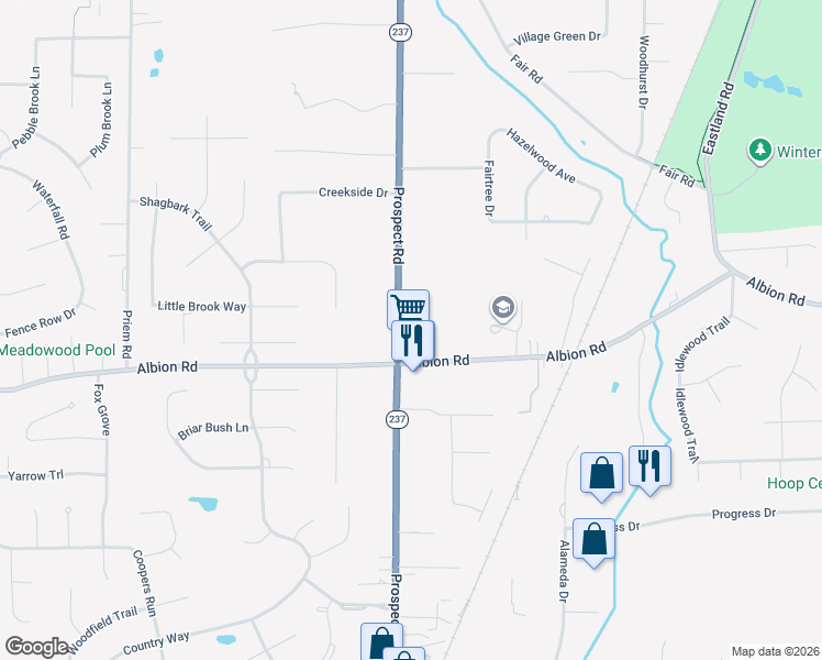 map of restaurants, bars, coffee shops, grocery stores, and more near 10795 Prospect Road in Strongsville