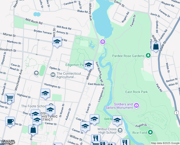 map of restaurants, bars, coffee shops, grocery stores, and more near 111 Cliff Street in New Haven