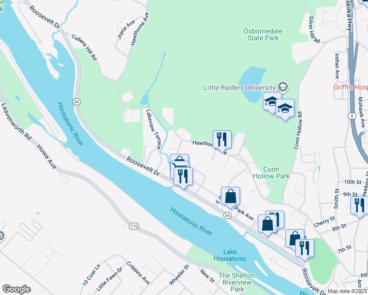 map of restaurants, bars, coffee shops, grocery stores, and more near 392 Hawthorne Avenue in Derby