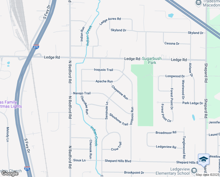 map of restaurants, bars, coffee shops, grocery stores, and more near 9177 Cheyenne Run in Macedonia