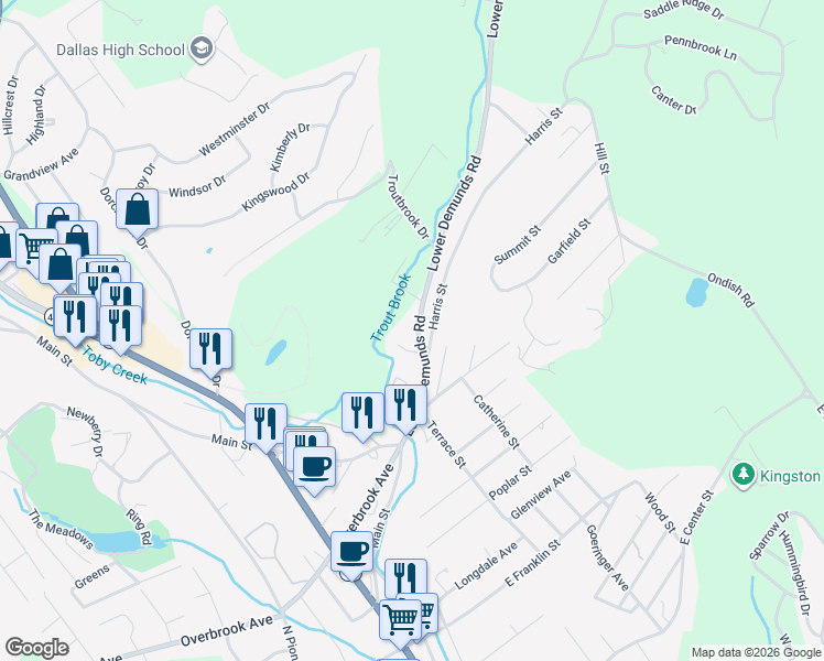 map of restaurants, bars, coffee shops, grocery stores, and more near 1078 Lower Demunds Road in Dallas