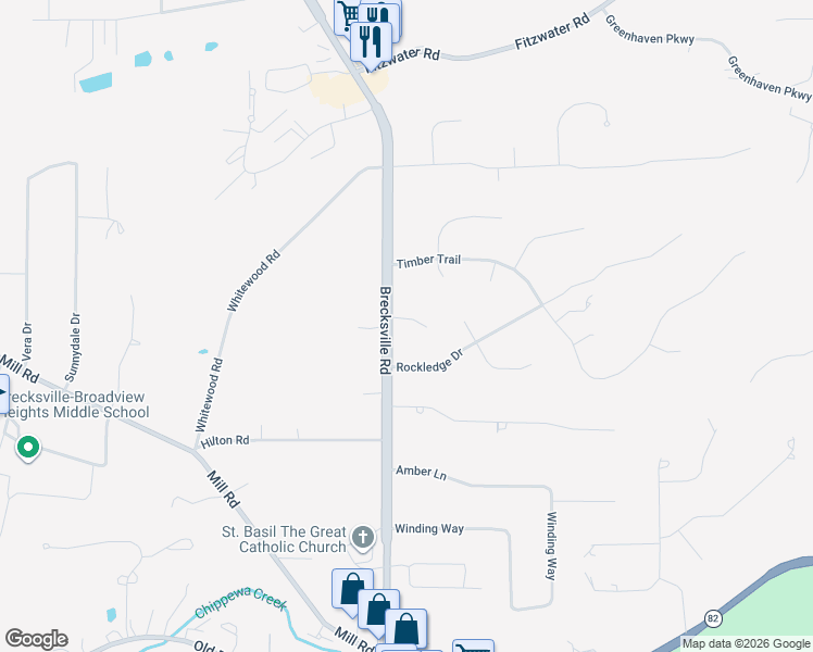 map of restaurants, bars, coffee shops, grocery stores, and more near 8451 Brecksville Road in Brecksville