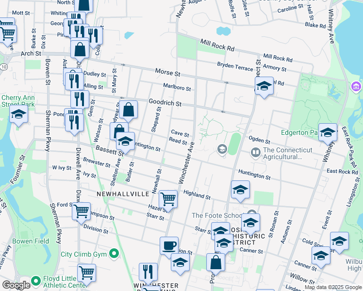 map of restaurants, bars, coffee shops, grocery stores, and more near 9 Read Street in New Haven