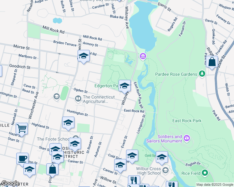 map of restaurants, bars, coffee shops, grocery stores, and more near 1-11 Cliff Street in New Haven