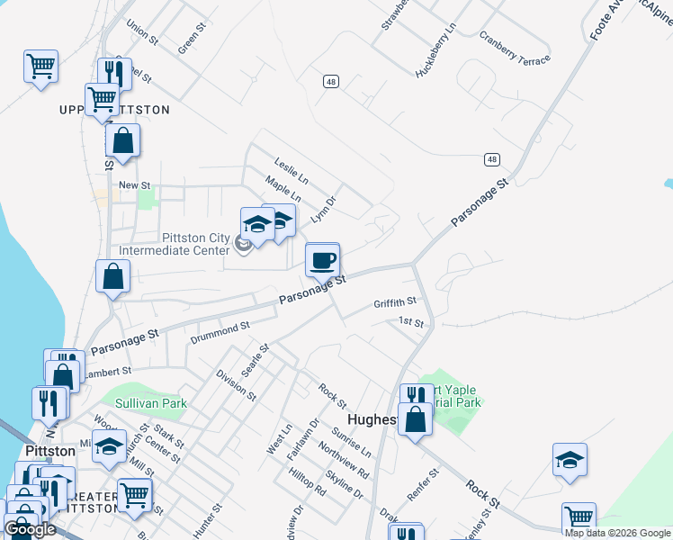 map of restaurants, bars, coffee shops, grocery stores, and more near 506 Mitchell Dr in Hughestown