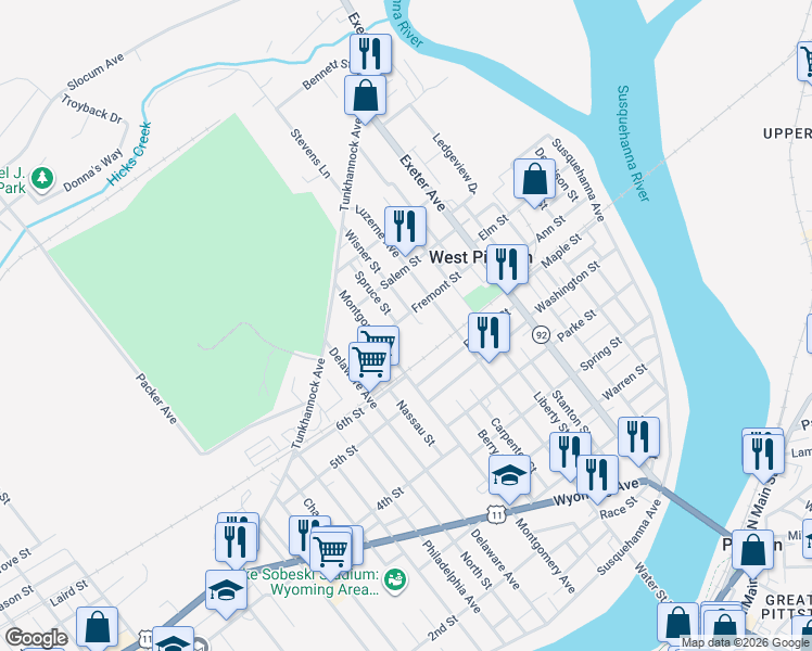 map of restaurants, bars, coffee shops, grocery stores, and more near 539 Luzerne Avenue in Luzerne County