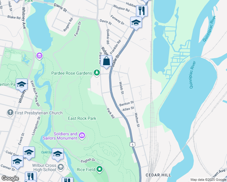 map of restaurants, bars, coffee shops, grocery stores, and more near 1845 State Street in Hamden