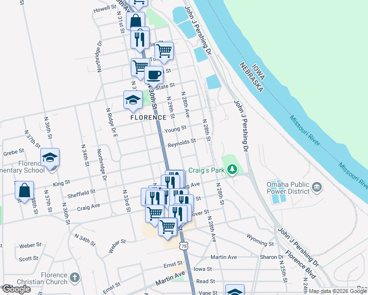map of restaurants, bars, coffee shops, grocery stores, and more near 7923 North 29th Street in Omaha