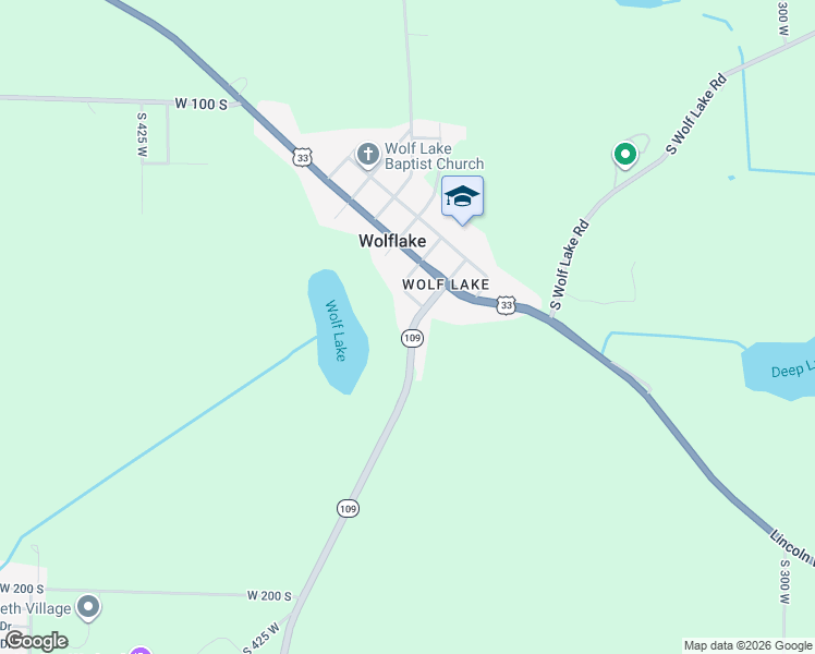 map of restaurants, bars, coffee shops, grocery stores, and more near 1442 Indiana 109 in Albion